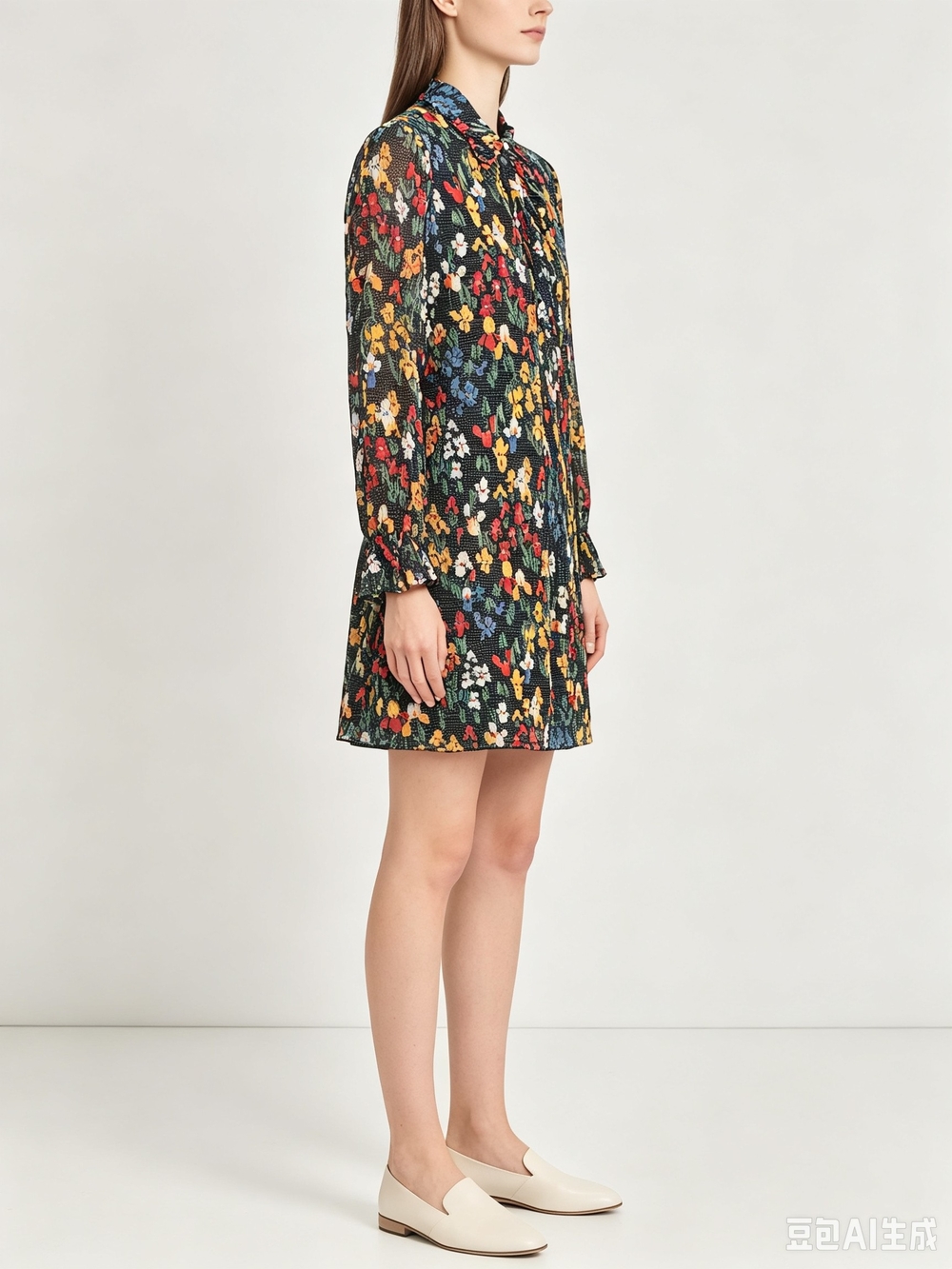 Tory Burch  Floral Tie-Neck Long Sleeve Dress - Picture 4 of 9